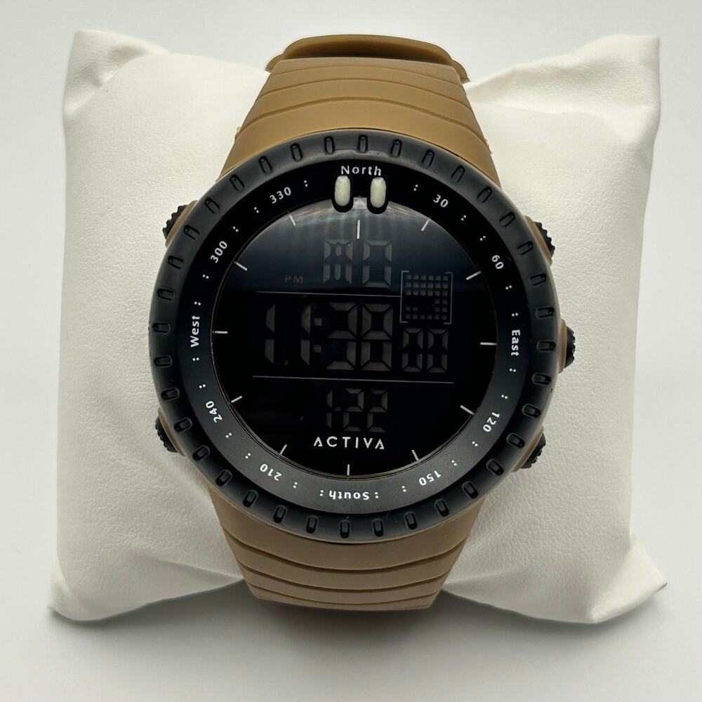 Activa Odyssey X Men’s Digital Watch Tan Silicon Band Black Bezel and Dial